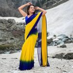 Multi-Color Ombre Shaded Georgette/Chiffon Saree (Without Blouse Piece) - Image 3