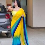 Multi-Color Ombre Shaded Georgette/Chiffon Saree (Without Blouse Piece)
