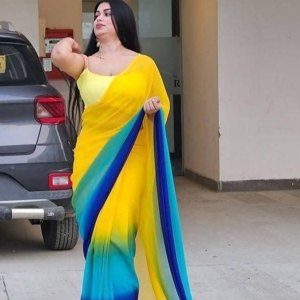 IMG-20260625-WA0011 Multi-Color Ombre Shaded Georgette/Chiffon Saree (Without Blouse Piece) - Image 1