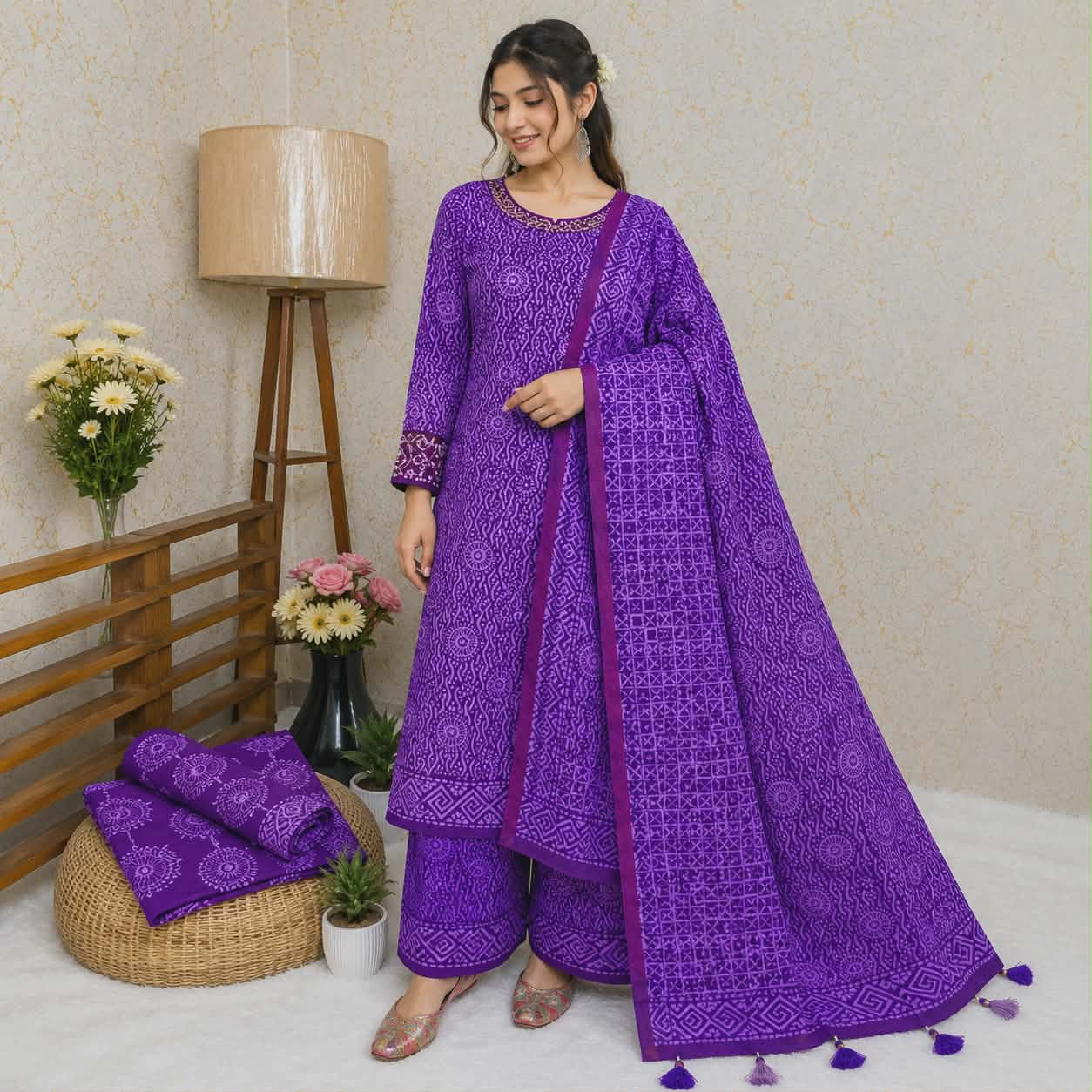 Messenger_creation_8E9B726A-E152-4D7D-BB3A-CB351DF7BEC1 Premium Cotton Three Piece with Tassel Dupatta for Women (Copy) - Image 1