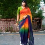 Multi-Color Ombre Shaded Georgette/Chiffon Saree (Without Blouse Piece) - Image 4