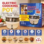 RUNBAISEN 5.5L Multi-Function Electric Cooking Pot with Steamer