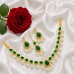 Gorgeous Sea Green Kundan & Pearl Jewelry Set with Earrings & Maang Tikka,