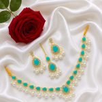 Gorgeous Sea Green Kundan & Pearl Jewelry Set with Earrings & Maang Tikka