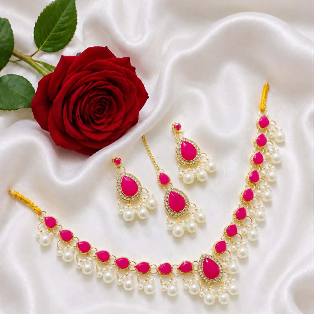 received_1723203278824333 Gorgeous Sea Green Kundan & Pearl Jewelry Set with Earrings & Maang Tikka,.. - Image 1
