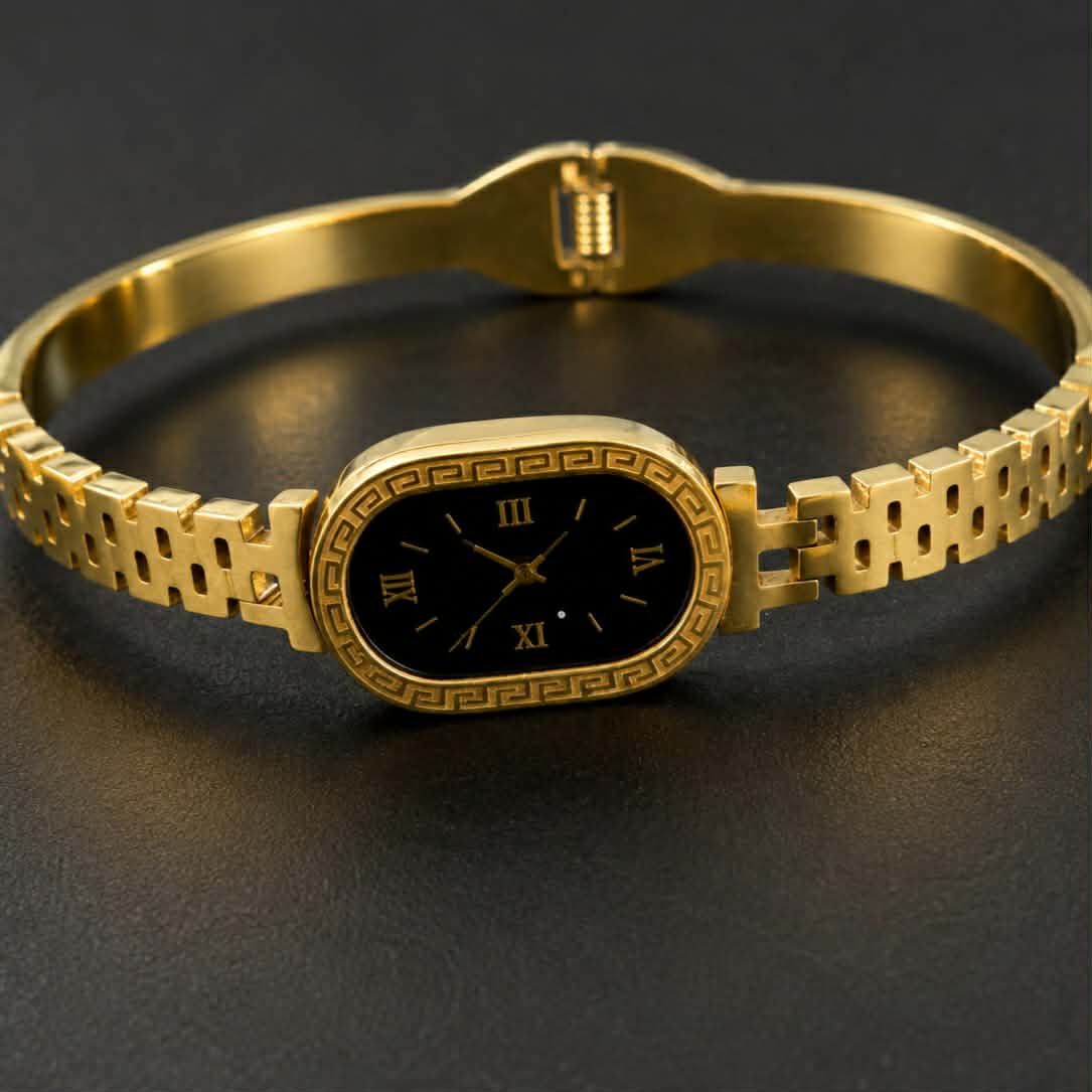 received_2162094545190553 Luxury Oval Dial Metallic Bracelet Watch for Women - Image 1