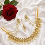 Gorgeous Pearl & Kundan Necklace Jewelry Set with Earrings & Maang Tikka